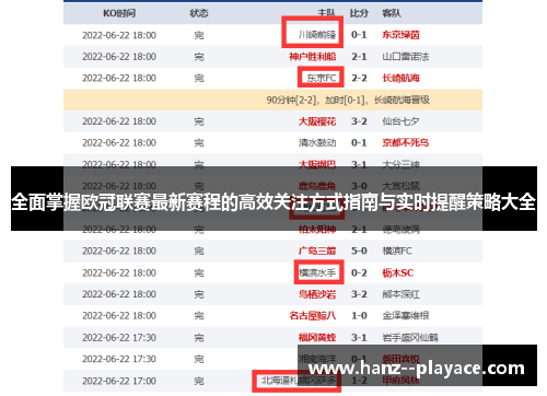 全面掌握欧冠联赛最新赛程的高效关注方式指南与实时提醒策略大全 全面掌握欧冠联赛最新赛程的高效关注方式指南与实时提醒策略大全